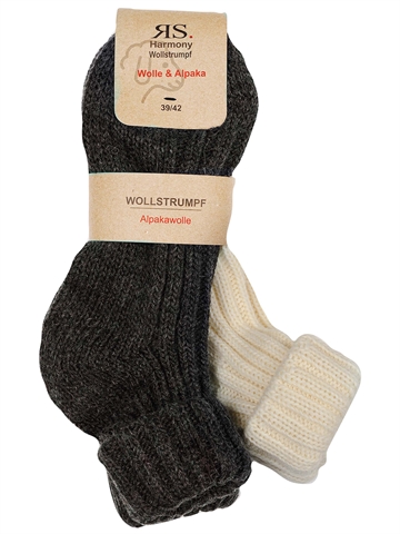 Socken Damen - Wollsocken - Alpakawolle - Anthrazit/Wollweiß