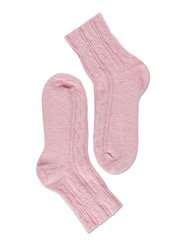 Damen - Wollsocken - Note - Flechtmuster - Pink Melange
