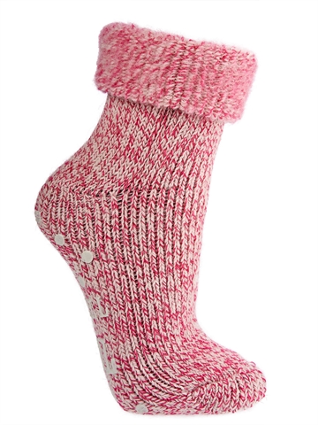 Damen - Wollsocken - ABS - Wowerat - Umschlagrand - Pink Melange