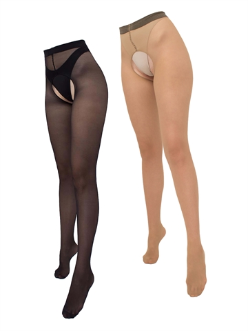 Strumpfhose Ouvert - Intimo Favor 40 - Crotchless - Schwarz und Natur Hell